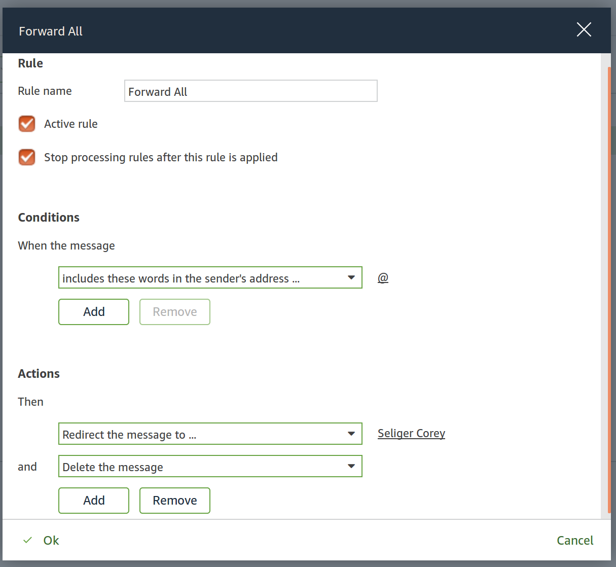 Rule entry dialog